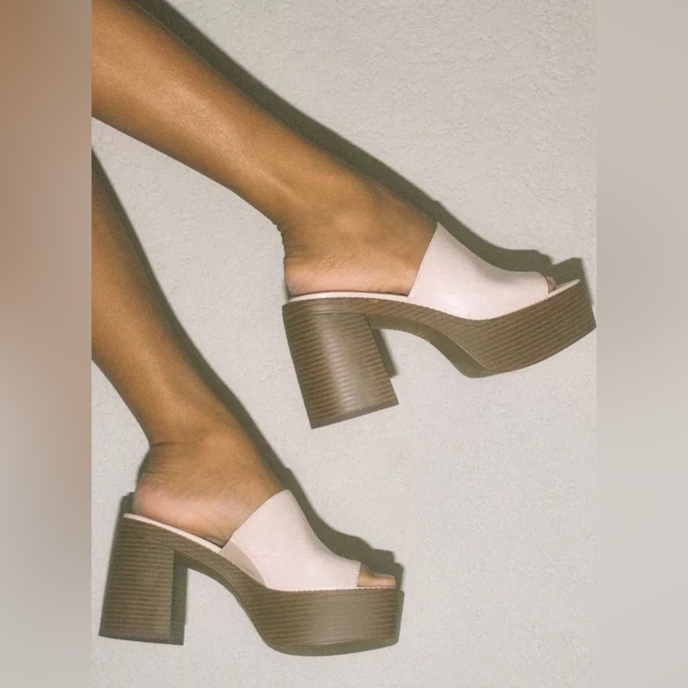 Urban Outfitters Cream and Brown Platform Mule Heels